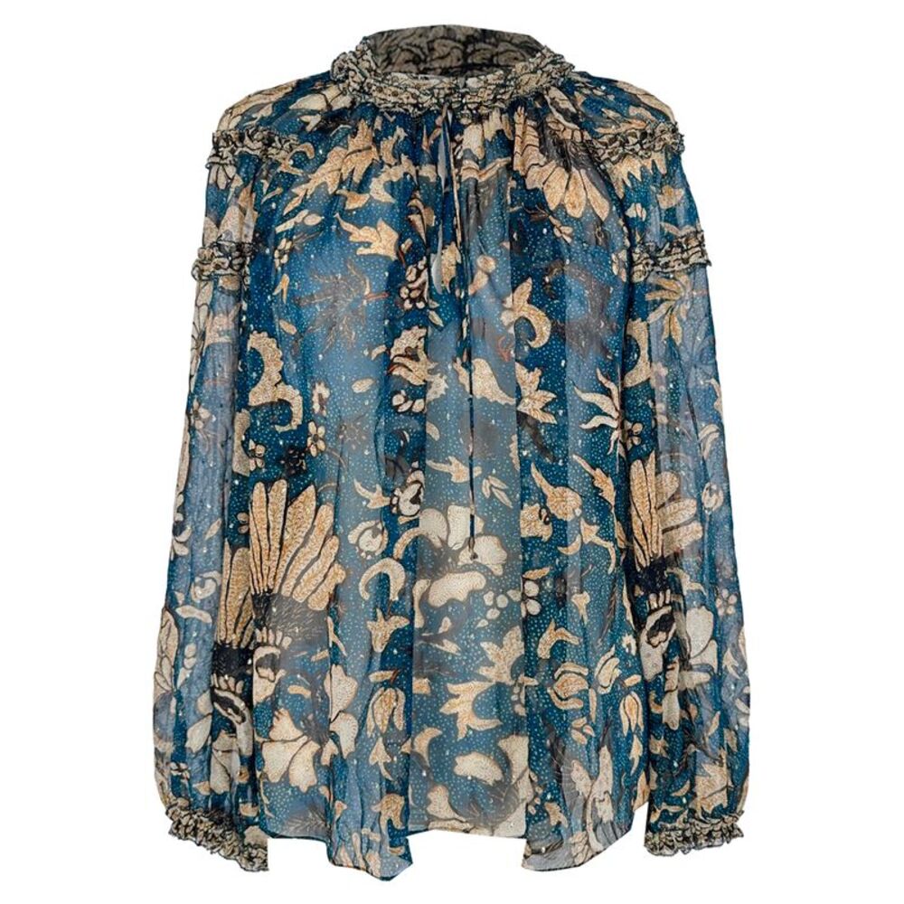 Ulla Johnson Adela Floral Sequin & Ruffle Blouse in Multicolor Silk
